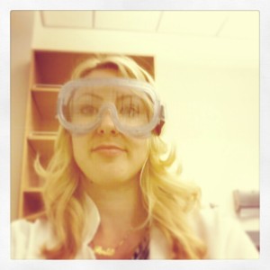 Keeping it stylish in the classroom while realtime captioning.  I got to keep the goggles, so wish I still had the stained lab coat the chemistry dept issued to me.